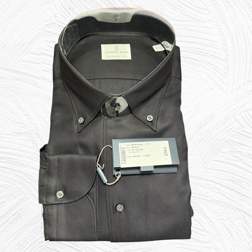 EMANUEL BERG $278 Bellagio Black Twill Luxury Shirt‎  XXL 18 EU 46 NWT